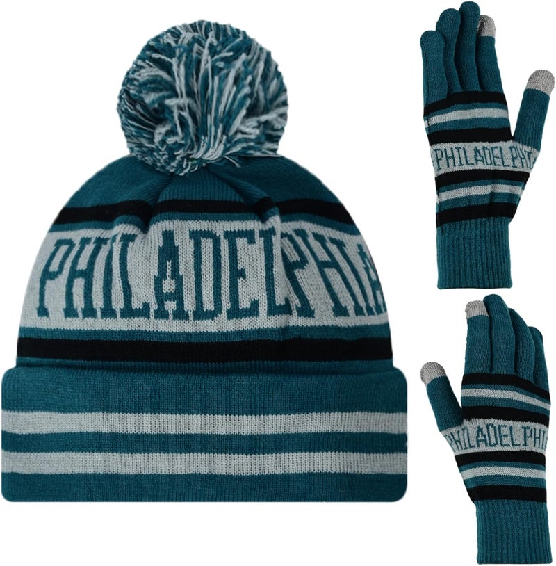mtstaowe Vintage Classic Skull Cap Beanie Hat Cuffed Winter Hat Knit Comes with Warm Gloves Gifts for Men Women Fans - Image 1